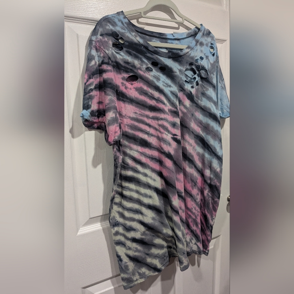 Torrid Relaxed Fit Cotton Poly Jersey Crewneck Destructed Roll Sleeve Tee - Picture 3 of 4